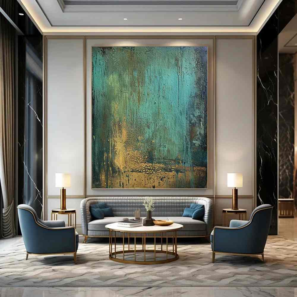 Gold_Teal_Abstract_Textured_Canvas_Artwork_8ICU9 wall art